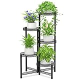 iDavosic.ly 5 Etagen Metall Pflanzenständer Blumentopfständer, Mehrstöckig Pflanzenregal Blumenregal Pflanzentreppen für Zimmerecke, Wohnzimmer, Balkon, Terrasse, Hof (Hohl, Schwarz)