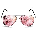 ROCKNIGHT Polarisierte Piloten-Sonnenbrille für Herren und Damen, Metall, flache Oberseite, leicht, UV400, Outdoor, 58 mm, Ruthenium-Rahmen/rosa Linse,