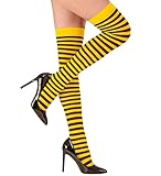 Trendandstylez Overknee Strümpfe 70DEN Damen gestreift & Blickdicht – Kniestrümpfe als Kostüm Zubehör für Fasching, Karneval, Halloween & Weihnachten in vielen bunten Farben (Gelb- - Schwarz)