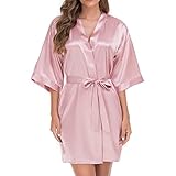 Generisch Bademantel Damen Leicht Kurz Nachthemd Zweiteiliger Satin Nachtwäsche Kuschelig Seiden Robe Elegant Negligees Unterkleid mit Camisole Sleepwear Einfarbig Schlafshirt Poncho Pyjama-Set