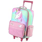 VASCHY Kinderkoffer, Schön Reisekoffer Jungen Handgepäck Koffer Kleinkind Kindergarten Kinder Mädchen Trolley mit Rädern 18 Zoll Regenbogen Einhorn