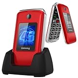 Tosaju 4G Seniorenhandy ohne Vertrag Klapphandy 1200 mAh Akku Lange Standby Mobiltelefon Großtasten Handy für Senioren mit Ladestation SOS Notruftaste Dual-SIM 2,8 und 1,77 Zoll Farbdisplay Rot