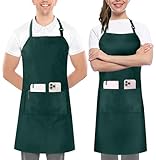 Utopia Kitchen 2 Pack verstellbare Latzschürze für Männer und Frauen mit 2 geräumigen Taschen - Schürzen für Köche BBQ Malerei Backen Kochen - Grun