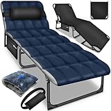 tillvex® Campingbett klappbar mit Nackenkissen & Seitentasche bis 280 kg | Campingliege Sonnenliege mit Polster | Feldbett Outdoor & Indoor | Klappbett Gästebett faltbar Garten Camping Festival Reise