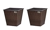 Gartenfreude 2 Stück 31 Liter Pflanzkübel Pflanzgefäße Blumenkübel Blumentopf für Blumen etc. aus Polyrattan 32 x 32 x 32 cm, wasserdichter Kunststofftopf, bicolour braun