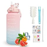 KETIEE Trinkflasche 2L, 2 Liter Trinkflasche mit Strohhalm, BPA-frei Wasserflasche 2 Liter mit Zeitmarkierung, Auslaufsicher Sportflasche Trinkflasche Sport für Fitness Camping Yoga Reise (Rosa Blau)
