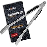 Grillfürst Premium Edelstahl Grillzange - BBQ Grillzange mit Spatelkopf - Grillwerkzeug mit Ösen zum Aufhängen