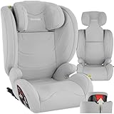 tectake® Kindersitz, Kindersitz Isofix, Auto Kindersitz ohne Isofix nachrüsten, Autositz Befestigung mit 3-Punkt Sicherheitsgurt, Sitzschale mit extra dicker Polsterung, waschbar - hellgrau