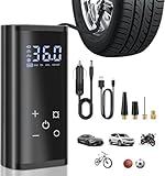 YUGUANG Elektrische Luftpumpe 150PSI Luftpumpe mit 12V DC 6000mAh Akku Tragbar Fahrradpumpe mit Digitale Anzeige LED Licht Mini Kompressor Touchscreen 4 Modi für Auto Fahrrad Motorrad Ball.
