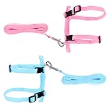 2 Stück Hasengeschirr, Verstellbares Kaninchengeschirr Weiches Kaninchengeschirr mit Elastischer Leine Atmungsfähiges Gehgeschirr Set(Blau Pink)