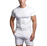 3er Pack Unterhemd Herren T-Shirt mit Rundhals Ausschnitt - Business Unterziehshirt mit Stretch durch 95/5 Baumwoll/Elasthan in Weiss, grau & schwarz (M, 3 x Weiss)