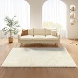 AxisFurn Hochflor Teppich Wohnzimmer 160x230cm, Beige