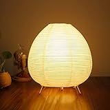 ACMHNC Reispapier Lampe Retro Reispapier Nachttischlampe mit Weiß Schirm Dekoration Schlafzimmer Tischleuchte, E14 Fassung Max.25W, 1,8 Meter kabel, Papierlampe Wohnzimmer Deko Lampe, H 23cm
