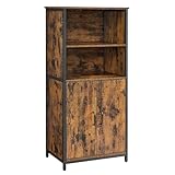 VASAGLE Küchenschrank, Bücherregal, 2 offene Fächer, Schrank mit verstellbaren Ablagen, Bücherschrank mit Türen, Stahlrahmen, für Wohnzimmer, Küche, Arbeitszimmer, vintagebraun-schwarz LSC66BX