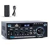 NEOHIPO HiFi-Verstärker AK45 Mini Bluetooth 5.0 Stereo-Audioverstärker Receiver 12V/ 220V 300Wx2 Kanäle Digitale Endverstärker Soundverstärker w/UKW-Radio, SD/USB in, für Zuhause oder Auto