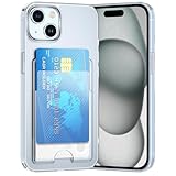 DEVASO Hülle für iPhone 15 Plus Handyhülle mit Kartenfach Dünn Transparent Crystal TPU Silikon Schutzhülle Stoßfest Handy Tasche Bumper Brieftasche Case Cover für 2 Karten