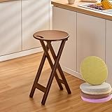 Faltbarer Bambus-Barhocker mit Stuhlkissen für Küche, Insel, Wohnzimmer, Garten, Camping, 63 cm Höhe