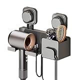 Föhn Halterung, Fönhalter Ohne Bohren mit Kabelhalter und Aufbewahrung, Fönhalter Wandbefestigung, Badorganizer Multifunktional für Hotel Wohnzimmer Barbershop, Passen die Meisten Haartrockner