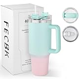 FECBK Thermobecher mit Strohhalm und Henkel 1,2L, 100% Auslaufsicherer Trinkbecher, Edelstahl Vakuumisoliert Kaffeebecher mit Griff, Hält 12 Std Heiß / 34 Std Kalt, Spülmaschinenfest, Bubble Gum