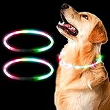 Leuchthalsband Hund, Aicharynic 2 Stück LED Hunde Halsbänder USB Wiederaufladbare Wasserdicht Farbwechsel Längenverstellbarer LED Hundehalsband 3 Blinkende Lichter Sicherheit Halsband für Hunde