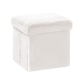 PINPLUS Sitzwürfel mit Stauraum, Faltbarer Sitzhocker, Polsterhocker mit Stauraum, Plüschstoff Aufbewahrungsbox für Schminktisch, Schlafzimmer, Wohnzimmer, 30x30x30cm, Weiß