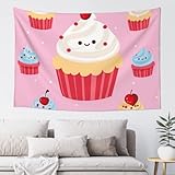 BWLHJKE Niedlicher Cupcake-Wandteppich, Wandbehang, Tapisserie für Schlafzimmer, 152,4 x 101,6 cm, ästhetische Wandteppiche, Wandkunst, Poster, Wanddecke für Heimdekoration, Banner, Geschenk