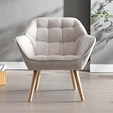 chairus Gepolsterter Armlehnensessel Leinen Einzelsofa Loungesessel für Wohnzimmer Modern Armlehnstuhl mit Holzbeinen (Beige-1)