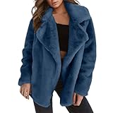Felljacke, Flauschige Winterjacke Warm Und Elegant Winterjacke Mit Revers Lose Großer Hals Einfarbige Jacke Langarm-Übergangsjacke Wintermantel