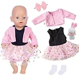 5 Stück Süßes Puppenkleidung für 35-43cm Baby Puppen, 14-18 Zoll Baby Puppen Kleidung mit Tüllrock Rosa Jacke Schleife Socken Kaninchenpuppe Kompatibel mit Baby Puppen Annabelle Puppen