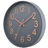 Esteopt Wanduhr, 30,5 cm, geräuschlos, Nicht tickend, Moderne Wanduhren, batteriebetrieben, für Büro, Zuhause, Bad, Küche, Schlafzimmer, Schule, Wohnzimmer (Clock Greyrosegold)