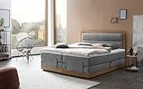 Belanoti MODELA Boxspringbett 160x200 elektrisch verstellbar 7-Zonen Taschenfederkern Matratze inkl Visco Topper Bett 160x200 mit Motor Farbe Hellgrau H2/H3 Polsterbett Motorbett Massivholz Eiche