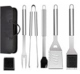 ZWMYF Edelstahl Grillbesteck-Set 6-TLG Professionelle Grill Bestecksets in Tragetasche BBQ Grillwerkzeug Grillset Werkzeuge für Männer und Frauen Camping Garten