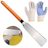 WANDGU Japanische Handsäge mit Handschuhe: 270mm Zweischneidig Leichte Zugsäge aus Karbonstahl 12 und 7 Zähne pro Zoll, Japanische Säge Feinsäge Zugsäge für Querschnitt, Längsschnitt