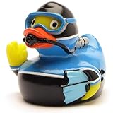 Badeente Taucher I Quietscheentchen Tauchsport I L: 8 cm - Ink. Gummienten-Schlüsselanhänger im Set I Spielzeug für Babies und Kinder I Badespielzeug für die Badewanne I Geschenk für Taucher