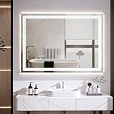 Clevich Badspiegel mit Beleuchtung 80×60 cm, LED Spiegel mit 3 Lichtfarben Dimmbar, Gehärtetes Glas Explosionsschutz, Touch-Schalter, Memory-Funktion, Beschlagfrei, Badezimmerspiege mit Licht