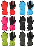 Cooraby 6 Paar Kinder Skihandschuhe Schneehandschuhe Wasserdicht Winddicht Handschuhe Winter Snowboard Sport Handschuhe für Jungen Mädchen Kaltes Wetter