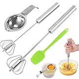 Handschneebesen, 4 Stück Schneebesen aus Edelstahl Set Halbautomatischer Schneebesen Rührbesen Eiweißtrenner Rührlöffel aus Silikon, Geeignet zum Schlagen, Verrühren von Eiern und Sahne
