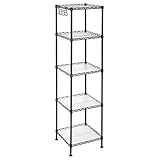 SONGMICS Badezimmerregal, Standregal, Metallregal, bis 100 kg belastbar, mit 5 PP-Platten, abnehmbare Haken, 30 x 30 x 123,5 cm, erweiterbar, für kleine Räume, schwarz-transparent LGR23BK