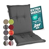 gardisun Gartenstuhlauflagen Niedriglehner I Extra Dicke Sitzauflagen I Made in EU I Stuhlauflagen für Niederlehner Gartenstuhl I Auflagen mit extra hoher Lichtechtheit I 2er Set I Grau