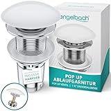 Engelbach® Universal Waschbecken Ablaufgarnitur - Pop up Ablaufventil ohne Überlauf (Auch für Waschtische) Herausziehbarer Stöpsel mit Haarsieb - inklusive Einbauanleitung