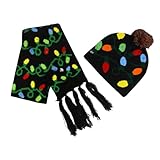 Generisch Winter-Weihnachtswollmütze LED-Beleuchtung warme Strickmütze Schal-Set (Black One Size)