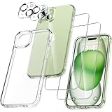 UniqueMe für iPhone 15 Hülle, 5-in-1-Set Handyhülle für iPhone 15 Case Rundumschutz Schutzhülle Cover, 1 Handyhülle & 2 Schutzfolie & 2 Kameraschutz - Transparent
