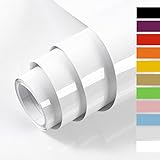 Hode Klebefolie Möbel Weiß Hochglanz 40cmX3m, Möbelfolie Weiß Selbstklebend Folie für Möbel Küche, Küchenfolie Glitzer für Schrank Selbstklebende Tapete Schrankfolien Dekorfolie Weiss