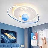 RRBEST LED Kinder Deckenlampe, Modernes Design Mond Astronaut Deckenleuchte, Dimmbar mit Fernbedienung Jungen und Mädchen Kinderzimmer Lampen, Oval Dekorative Deckenlampe