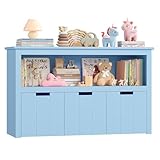 FOREHILL Kinderregal mit Boxen auf Rollen, Spielzeug Aufbewahrung Kinderzimmer Möbel, Spielzeugregal, Kinderschrank, Regal weiß mit 3 Boxen, Truhen & Kisten für Kinder 102 x 33 x 61,5cm blau