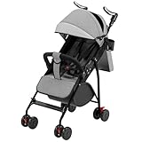 Belfoyer Kinderwagen mit Verstellbarem Schiebegriff, 4-Rad Liegebuggy ab 0–4 Jahre, Höhenverstellbar, Leicht & Kompakt Klappbar, mit Moskitonetz (Grau)