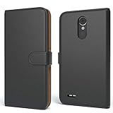 EAZY CASE Tasche für LG K8 (2017) Schutzhülle mit Standfunktion Klapphülle im Bookstyle, Handytasche Handyhülle Flip Cover mit Magnetverschluss und Kartenfach, Kunstleder, Schwarz