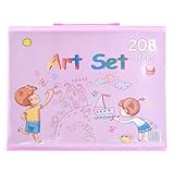 Buntstifte für Kinder – 208 Pinsel-Set, 208-teiliges tragbares Bastelzubehör | Kinder-Kunstetui | für Reisen, Reisen, Auto, Desktop, Studio, draußen, College, Vorschule, Schule, Wandgemälde, Party, Ge