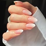 24 Stück Press on Nails Almond - Rosa Farbverlauf Künstliche Nägel Mittel - Full Cover Falsche Nägel - Nude Gradient White Fingernägel Zum Aufkleben Für Frauen & Mädchen (Pink White Ombre)