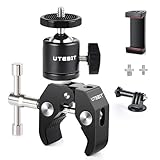 UTEBIT Super Klemme Stativ Gelenk-Kugelkopf Blitzschuh-Stativkopf mit 1/4 3/8' Gewindeadapter, Handyclip und Gopro-Adapter für Kameras, Blitze, Stative, LCD/DV-Monitore, LED-Leuchten